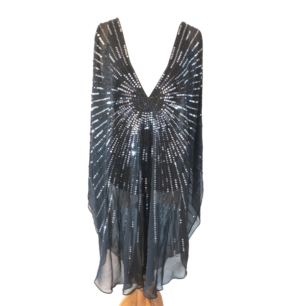 BCBG Max Azria Size XS 4 - 6  Black Silk Sequin Draped Tinic Top Designer Gown